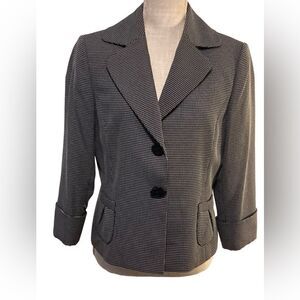 Tahari Black & White Houndstooth Blazer Jacket | Classic Career Workwear Medium